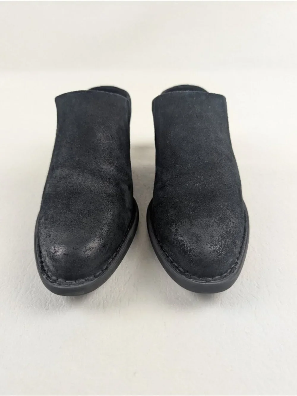Born Starr Slip On Boot Womens 8.5 Black Suede Distressed Heeled Ankle Mule Clog